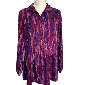 LOGO by Lori Goldstein Top Women's XS Ruffle Hem Boho Blouse Tunic